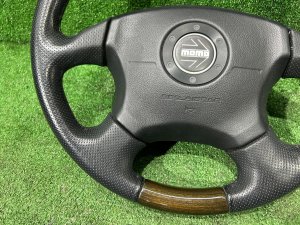 พวงมาลัย MOMO темное дерево SUBARU LEGACY LANCASTER OEM 34311AE310 BHE BH9 BH5 2002 SILVER/GREY 1U2